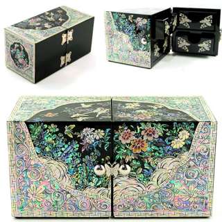   Pearl Inlay Lacquer Wood Jewelry Keepsake Trinket Decorative Box Chest