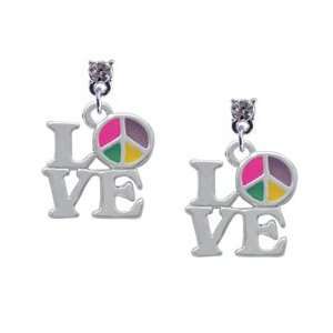  Love with Translucent Multicolored Peace Sign Clear Swarovski Post 