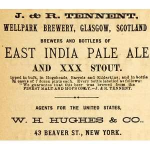 1883 Ad East India Pale Ale Stout Hughes Tennent Brewer 