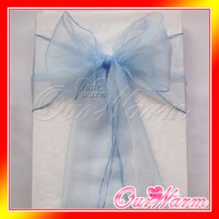 100 Light Blue Chair Organza Sashes Bow Wedding Party  