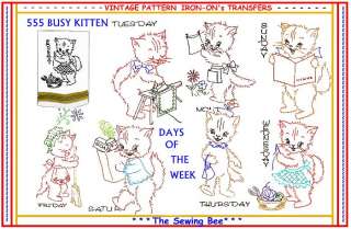 555 Embroidery BUSY KITTEN transfers patterns IRON ON  