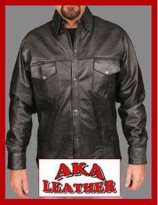 Classic Jean Shirt Style Black Leather Shirt S 5XL  