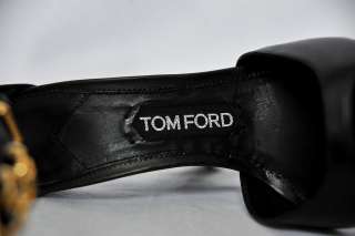 TOM FORD Black LEATHER WEDGE SANDAL+CHAIN ANKLE STRAP Heels S/S 2012 