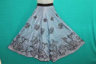 VINTAGE 1950s Metal Zip Circle Skirt Satin Velvet Inlay Sea Shells 