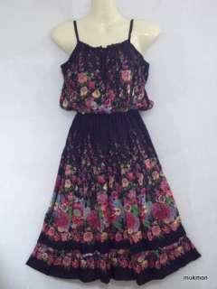New Lovely Floral Casual Sundress Medium Dress Skirt Black,Free Size 