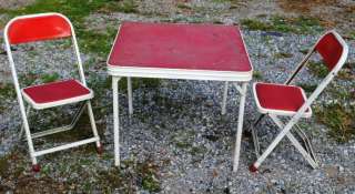   to 1940s Childs Kids Folding Card Table & Chairs Red & White  