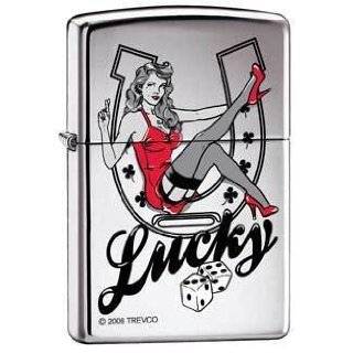 Zippo Lighter   Sexy Lady Luck on 8 ball 9196, HP Chrome  