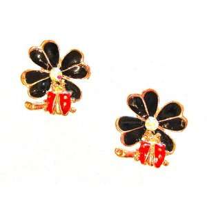 Betsey Johnson Red Ladybug Black Flowers Earrings