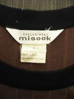 EXCLUSIVELY MISOOK SILKY KNIT BROWN/BLACK TRIM WIDE RIBBED KNIT LONG 