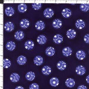 Blue Asian Lotus Dots Cotton Fabric  44x 1yard SHARP  