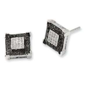  0.416 Ct Sterling Silver Black and White Diamond Earrings 