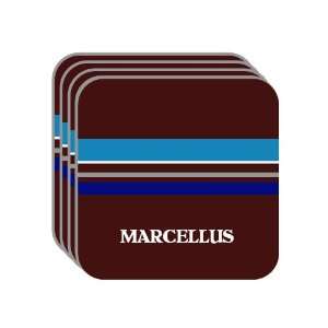 Personal Name Gift   MARCELLUS Set of 4 Mini Mousepad Coasters (blue 