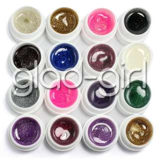 100 % brand new 16 color glitter uv builder gel 12 pure solid color uv 