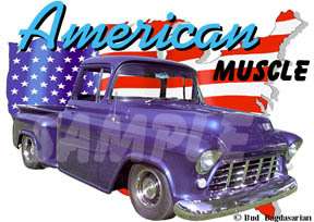 1955 Purple Chevy Pickup Truck Hot Rod USA T Shirt 55  