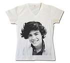 ONE DIRECTION Harry Styles Womens V Neck T Shirt 1D Boy Band Fan Print 