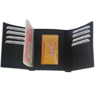 100% Leather Trifold Wallet & Card Holder Black #1155 803698922155 