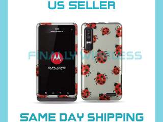 Red Lady Bug Silver Case Cover Motorola Droid 3 XT862  