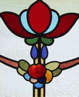 STUNNING ART NOUVEAU FLORAL STAINED GLASS WINDOW IN ORIGINAL SASH 