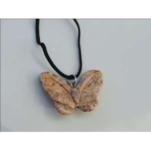  Picture Jasper Stone Butterfly Pendant with Cord Necklace 