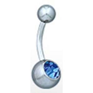  Surgical Steel Belly Button Navel Ring with Light Blue Gem 