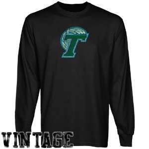 Tulane Green Wave Black Distressed Logo Vintage Long Sleeve T shirt 