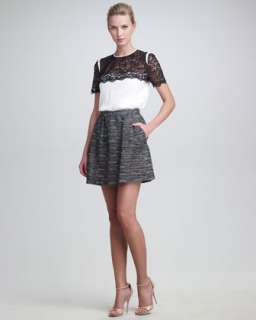 Lace Yoke Cady Blouse & Striped Jacquard Skirt