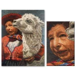  Wool tapestry, Andean Woman and Llama