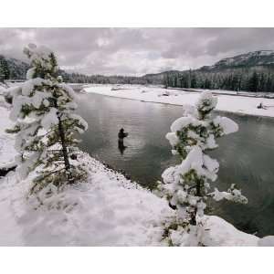  National Geographic, Fisherman in Snowbanked River, 16 x 
