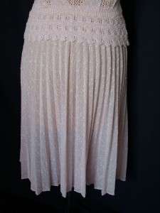 SEXY FIT~Vtg~SEE THRU LACEY KNIT SWEATER+PLEATED SKIRT~PALE PINK 
