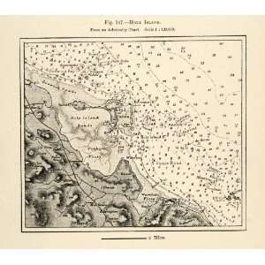  Engraving Map Holy Island England Lindisfarne Sea Coast Northumbria 