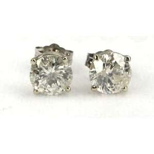   White Gold, Round, Diamond Stud Earrings (1.65 Ct H Color, I2 Clarity