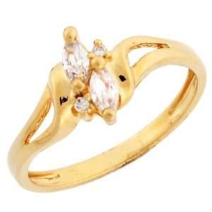   Gold Marquise and Round Cut CZ Promise Ring Unique Design Jewelry