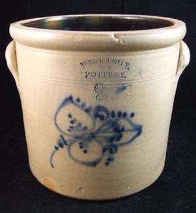 West Troy NY Pottery COBALT DECORATION 2 Gal Crock EXC  