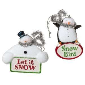  Snowman and Penguin Ornament Set of 2