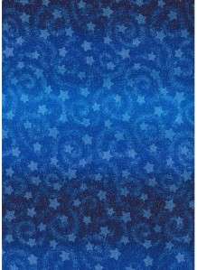 STARS MULTI BLUE W/SILVER GLITTER~ Cotton Quilt Fabric  