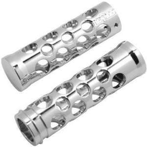 Battistinis Custom Cycles Billet Grips with Round Holes   Chrome 07 