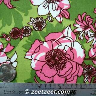 GLAM GARDEN FLORAL Pink Green Quilt Fabric /Yd.  