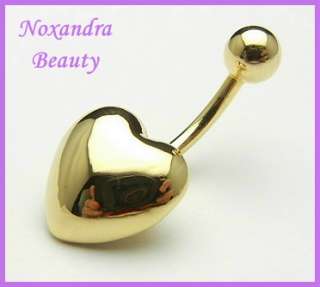 Heart Gold Plated 316L Steel Navel Belly Ring Body Piercing Jewelry 