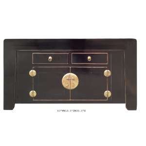  Black Chinese Moon Face Buffet Console Table Cabinet