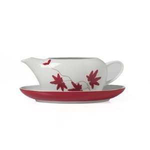  Pure Red Gravy Boat with Stand