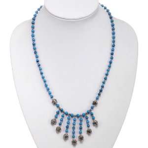    EXP Handmade Turquoise, Silver & Floral Bead Necklace Jewelry