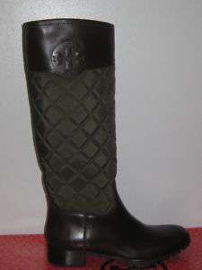 NIB Tory Burch Rowan Green & Brown Quilted Boots in 8.5  