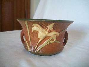 Roseville Pottery Zephyr Lily Brown Round Planter 470 5  