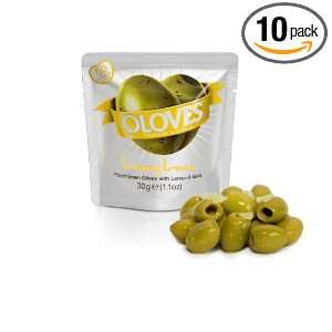   Lover, pitted green olives with lemon and garlic, 1.1oz X 10 Packages