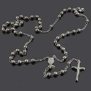 Black Sterling Silver Rosary Beads   Diamond Cut  