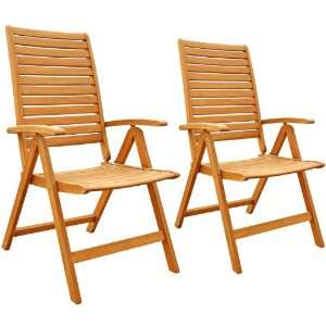  Reclining Folding Arm Chair (Natural Wood Finish), Set of 2 Patio