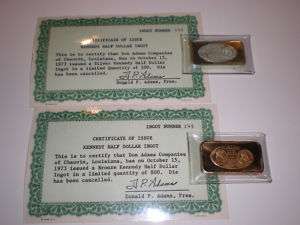 Kennedy Half Dollar Ingot 145/200 Silver/Bronze Bar SET  
