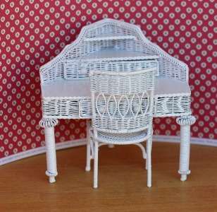  Miniature White Wire Corner Desk and Chair by Town Square Miniatures 
