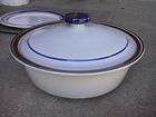 salem stoneware casserole bowl w lid cobalt blue brown bands