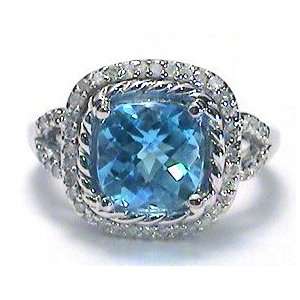  Checker Blue Topaz Diamond Ring 10k white gold Jewelry